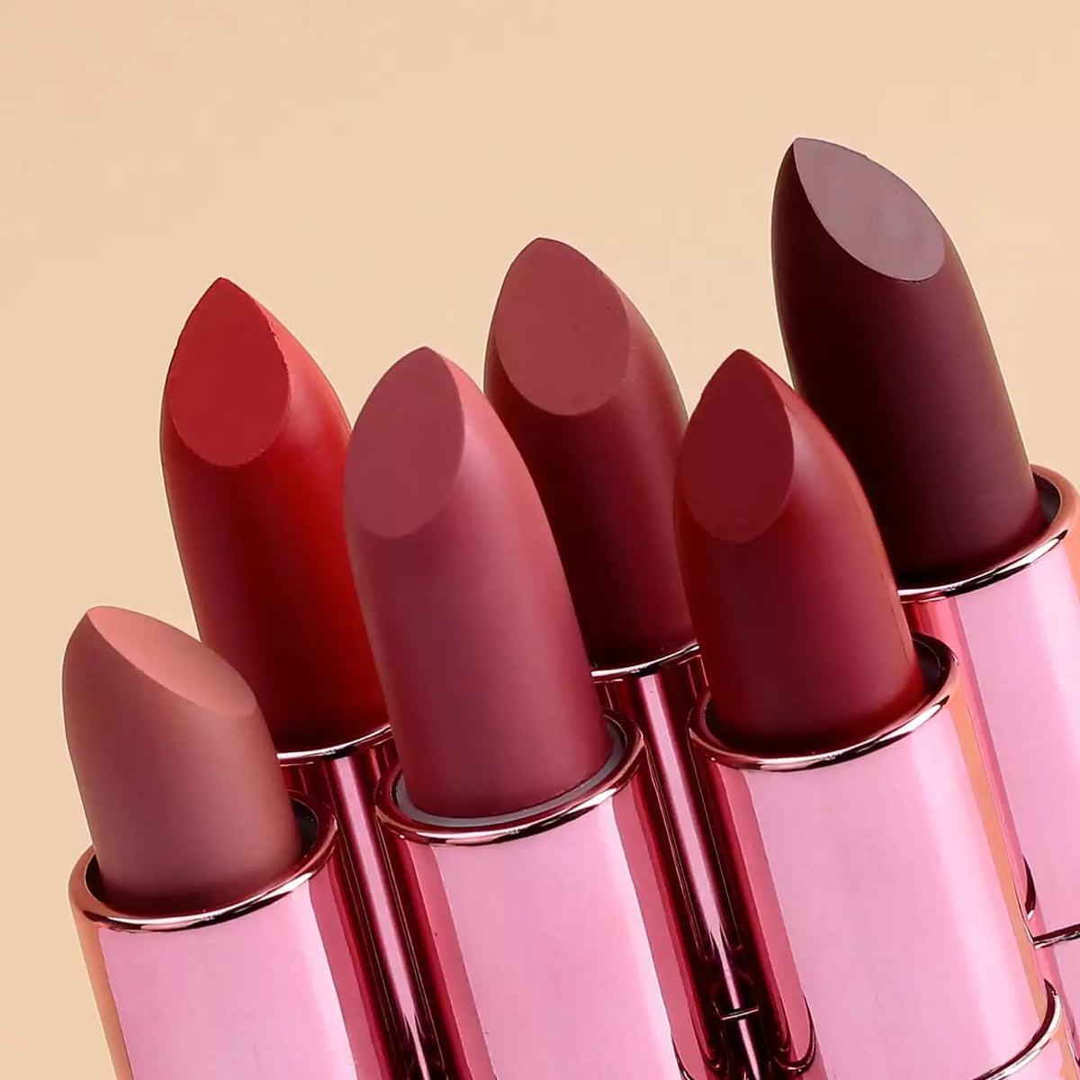 Rose Pink pre-filled Nude Velvet Lightweight Moist Waterproof Matte Lipstick. 14 Shades