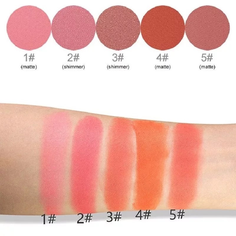 Soft Smooth Long lasting Pigment Cheek Contour Blush Powder Mirror Press Powder, 5 Colours.