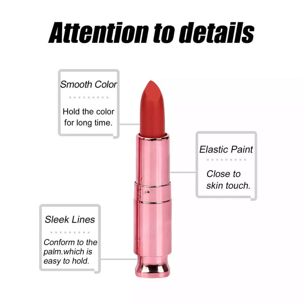 Rose Pink pre-filled Nude Velvet Lightweight Moist Waterproof Matte Lipstick. 14 Shades
