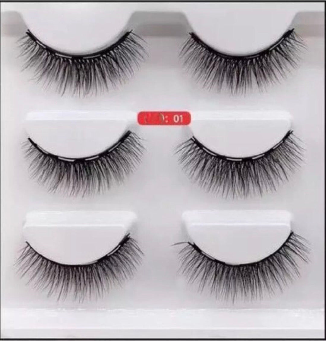3 pair Magnetic EyeLashes With Lash Tweezers/Eyeliner Set No Glue Natural 5 Magnets Kit