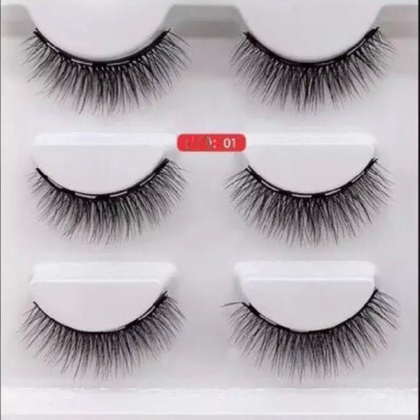 3 pair Magnetic EyeLashes With Lash Tweezers/Eyeliner Set No Glue Natural 5 Magnets Kit
