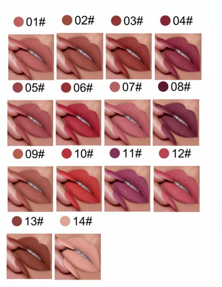 Rose Pink pre-filled Nude Velvet Lightweight Moist Waterproof Matte Lipstick. 14 Shades