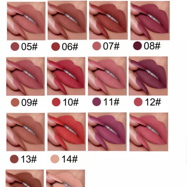 Rose Pink pre-filled Nude Velvet Lightweight Moist Waterproof Matte Lipstick. 14 Shades